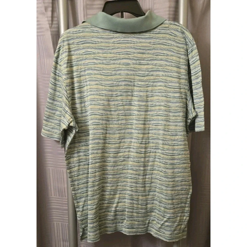 Bugatchi Uomo Mens Polo Shirt Size Large Wavy Striped Green‎ Short Sleeve
